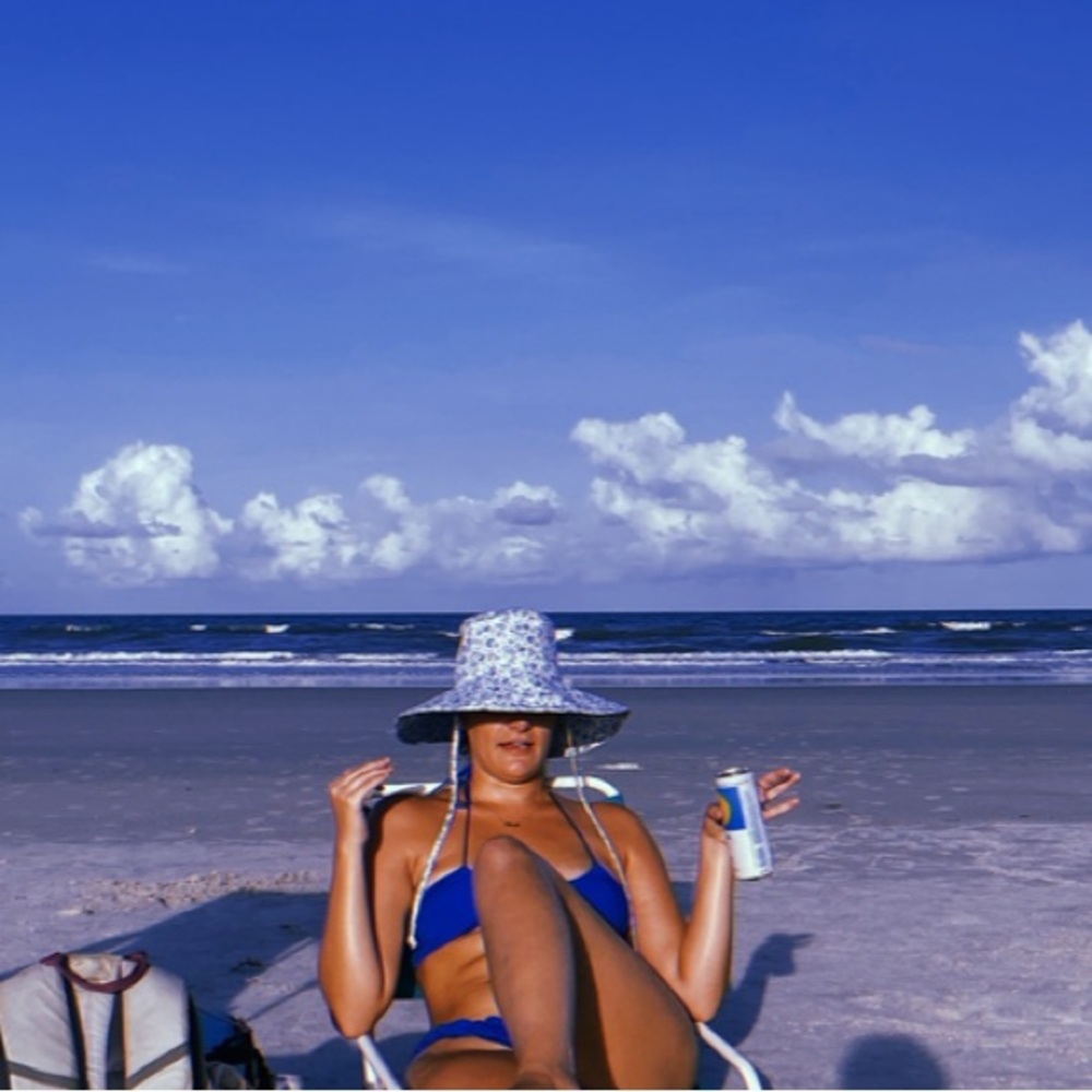 Lack Of Color Floral Sun Hat in Blue and Cream